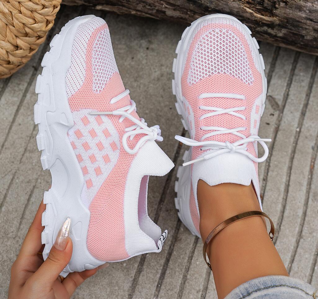 Women's Breathable Knit Mesh S - Knit Fabric Lace Up Sneakers 评论和价格