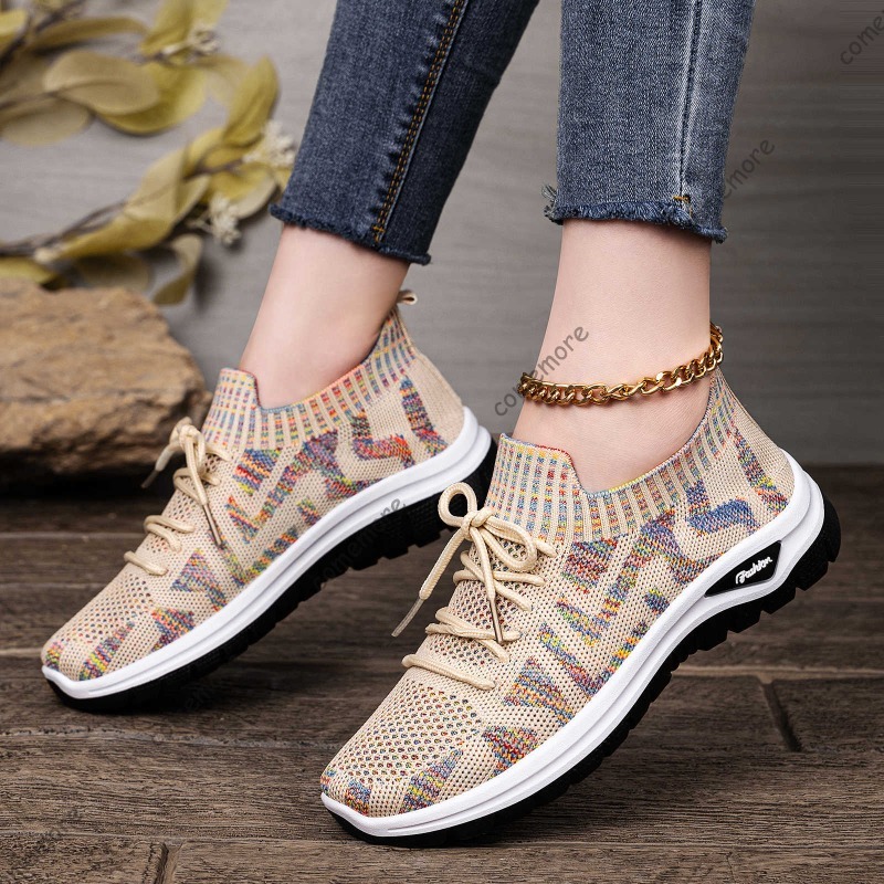 Women's Knit Slip-On Sneakers  - Knit Fabric Lace Up Sneakers 评论和价格
